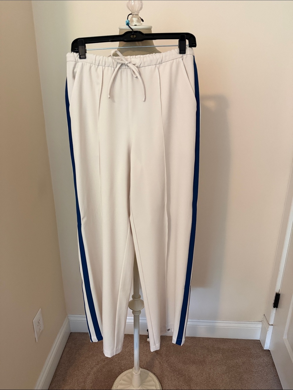 Athleta Cream Joggers with Navy Side Stripe